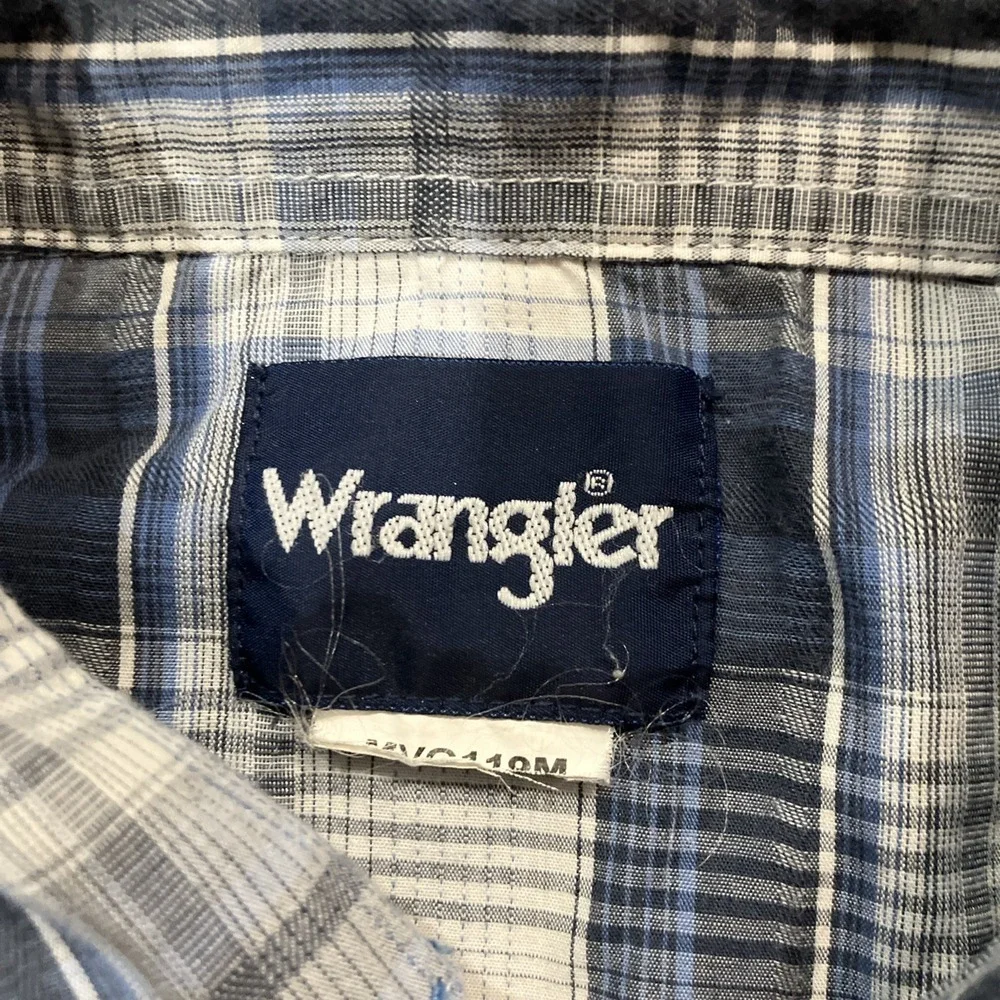 Wrangler Pearl Snap Long Sleeve Button Down Shirt M Blue - Picture 6 of 6